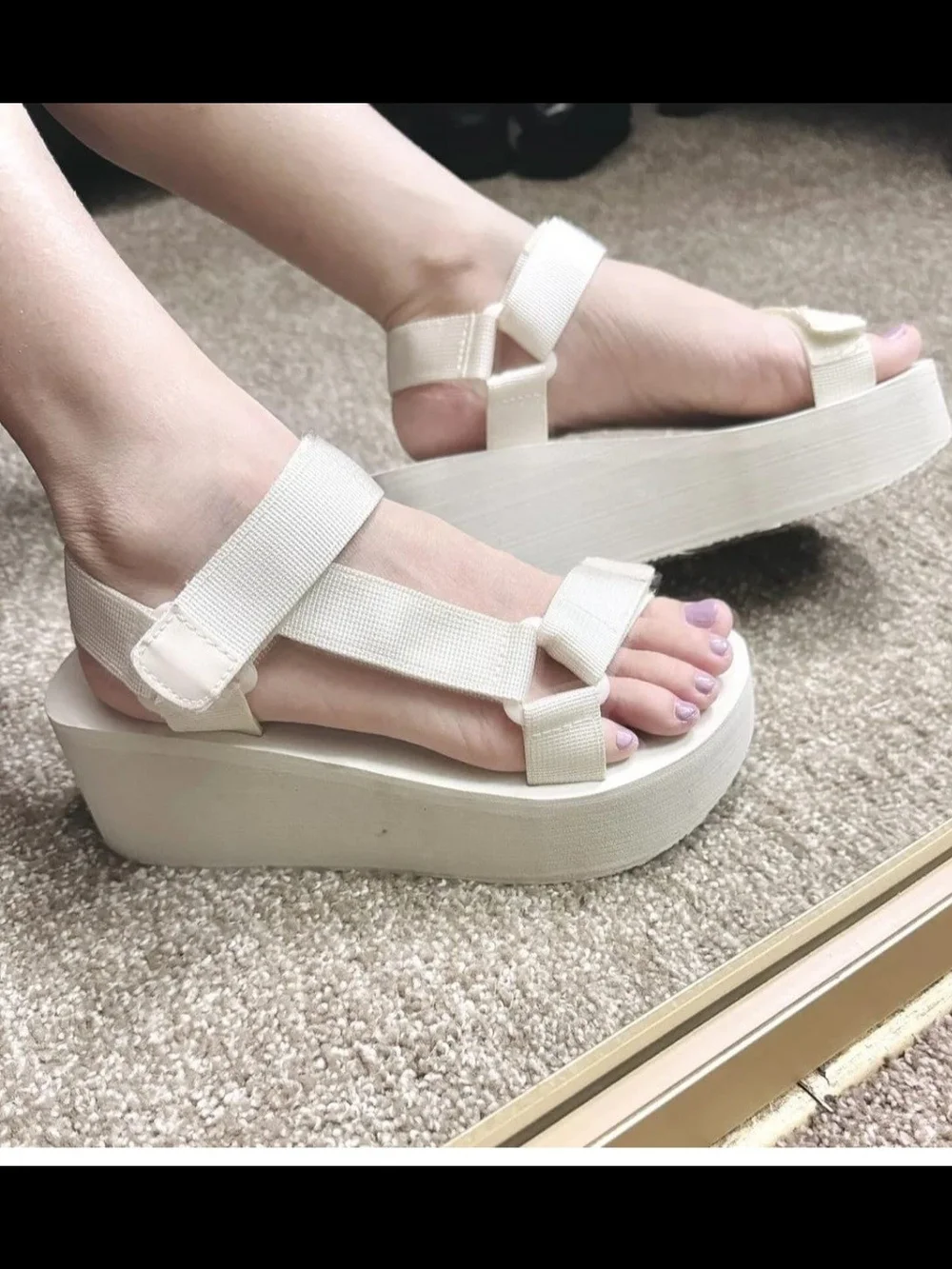 Forever 21 Cream Platform Strap Sandals